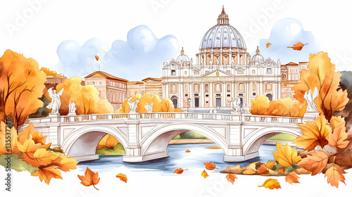 Autumnal Rome St. Peter's Basilica view from bridge