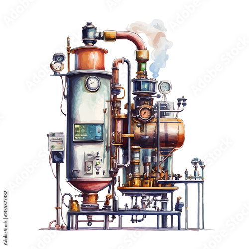 Mass Spectrometer, watercolor illustration, isolated on a white background.
