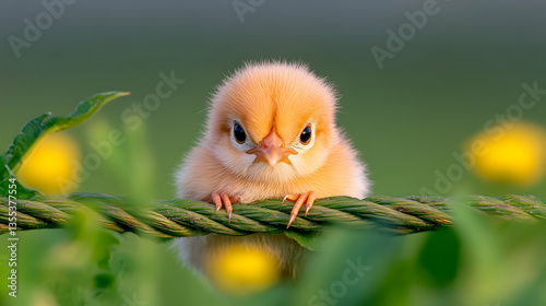 Baby Chick on Rope in Field
