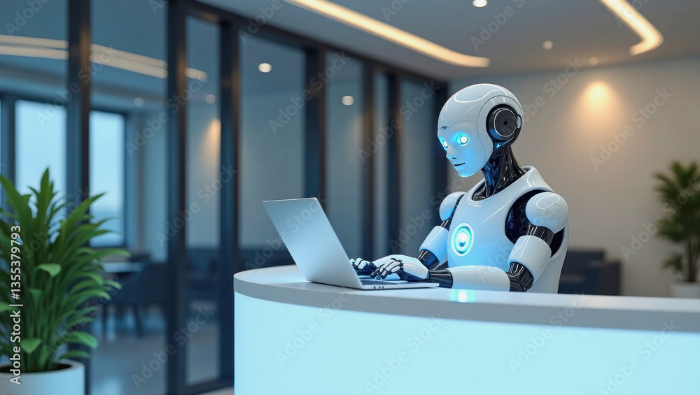 Humanoid robot reception at modern office environment Humanoid robot reception at modern office environment