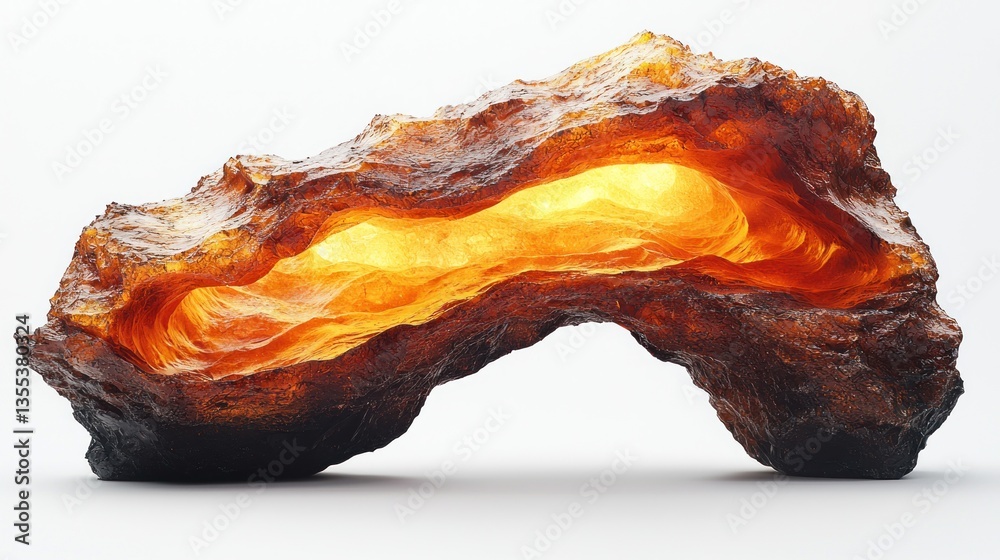 Fototapeta premium Glowing Amber Rock Formation: A 3D Render of an Illuminated Cave