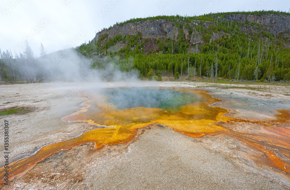 Emerald Pool Steaming on a Cloudy Day
