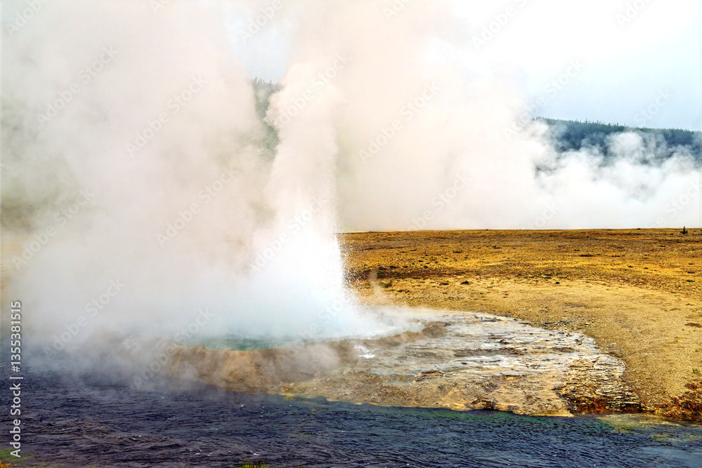 Geyser Erupting in a Volcanic Landscape