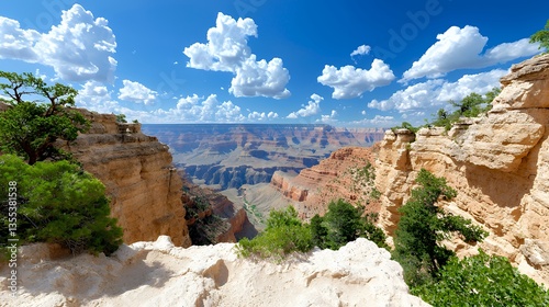 Scenic Grand Canyon View with Vast Landscape and Blue Sky and Clouds