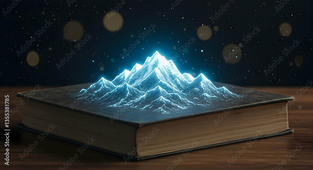 Naklejka premium Glowing Digital Mountain On Antique Book