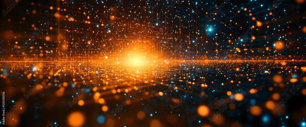 Naklejka premium Abstract Glowing Digital Background With Orange And Blue Bokeh