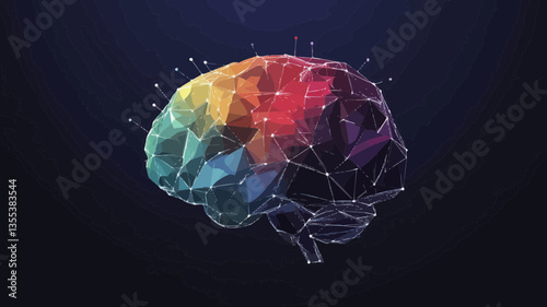 Colorful Low Poly Brain Vector Illustration - Minimalist Flat SVG Vector Graphic Showing Concept of Intelligence and Creativity