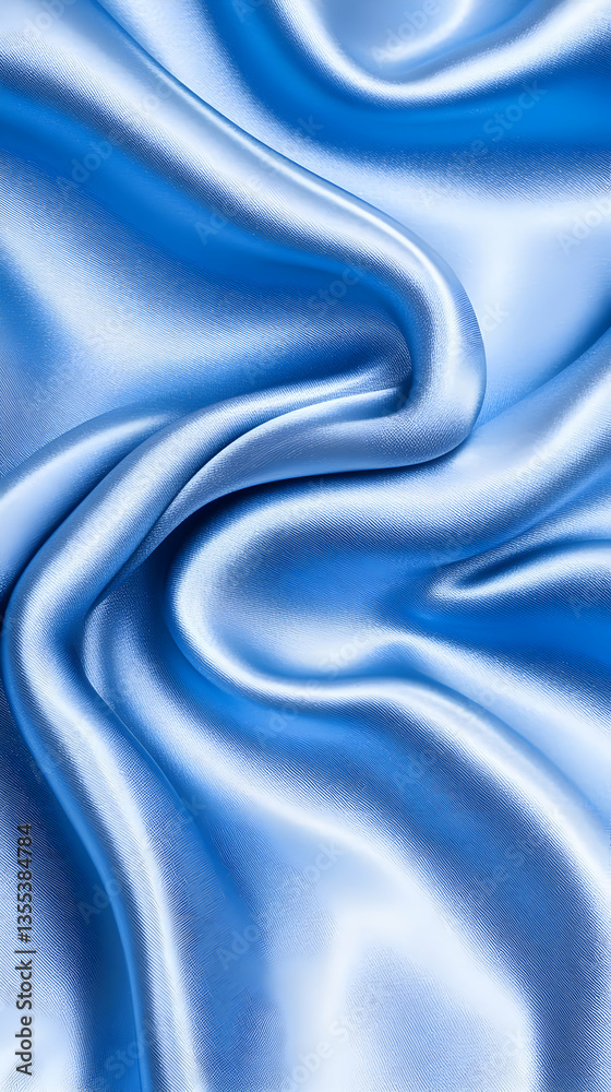 Obraz premium Blue silk fabric drapes, soft folds, studio background, textile texture, fashion design