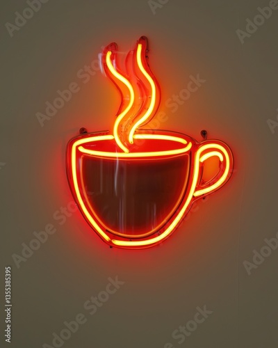 A glowing neon sign of a coffee cup with steam rising against a plain background.