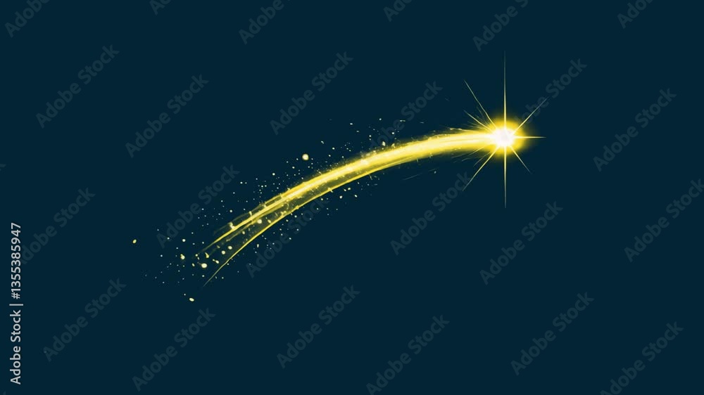 Radiant golden shooting star animated overlay, transparent 4K video, alpha channel, ProRes 4444