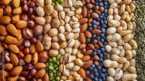 Obraz na płótnie Nuts and seeds collection circle banner label vector illustration.Mixed labelled nuts. Different nut isolated and labels. w salonie