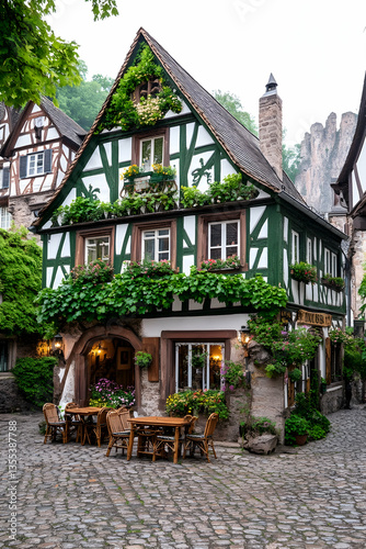 Charming German half-timbered house cafe
