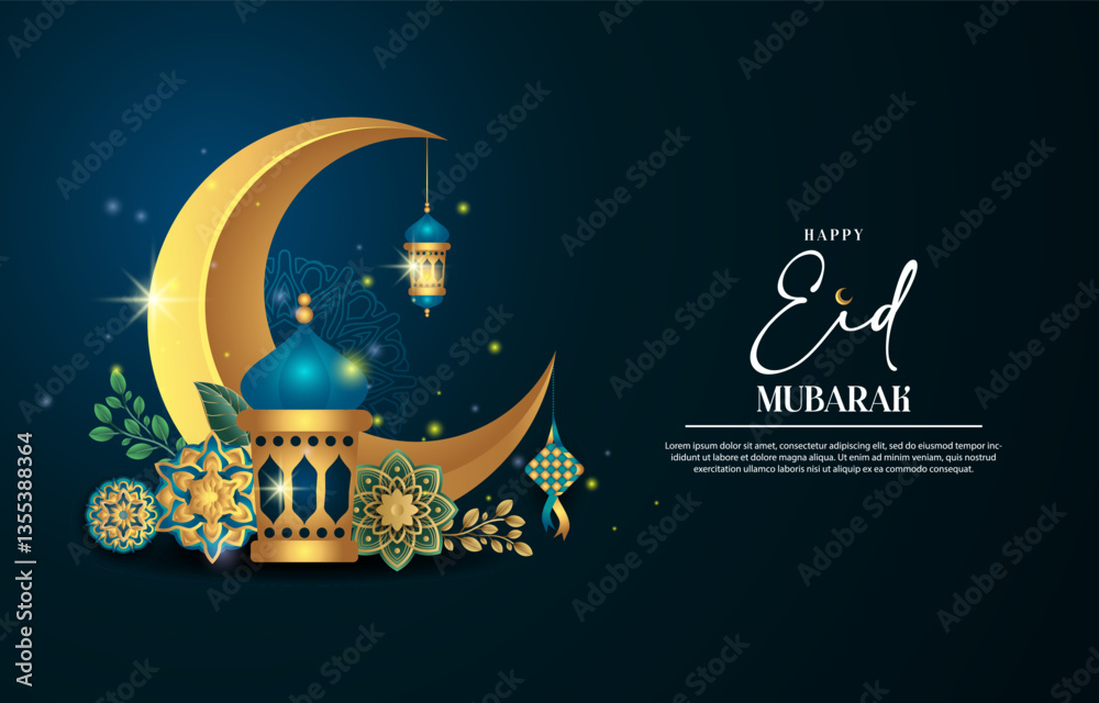 Obraz premium Eid mubarak islamic greeting card , poster, banner design, abstract vector illustration design