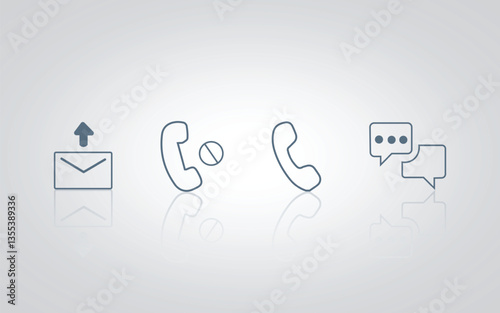 Set of messages, call icons, chat signs, outlined with a silver background
