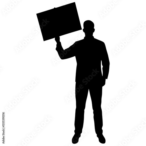 man holding placard , board black silhouette vector, Simple silhouette Design vector icon with white background.