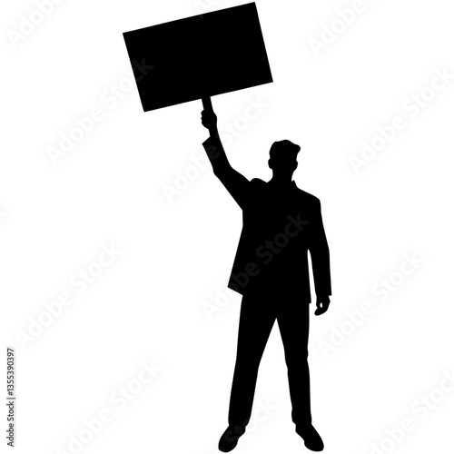 man holding placard , board black silhouette vector, Simple silhouette Design vector icon with white background.