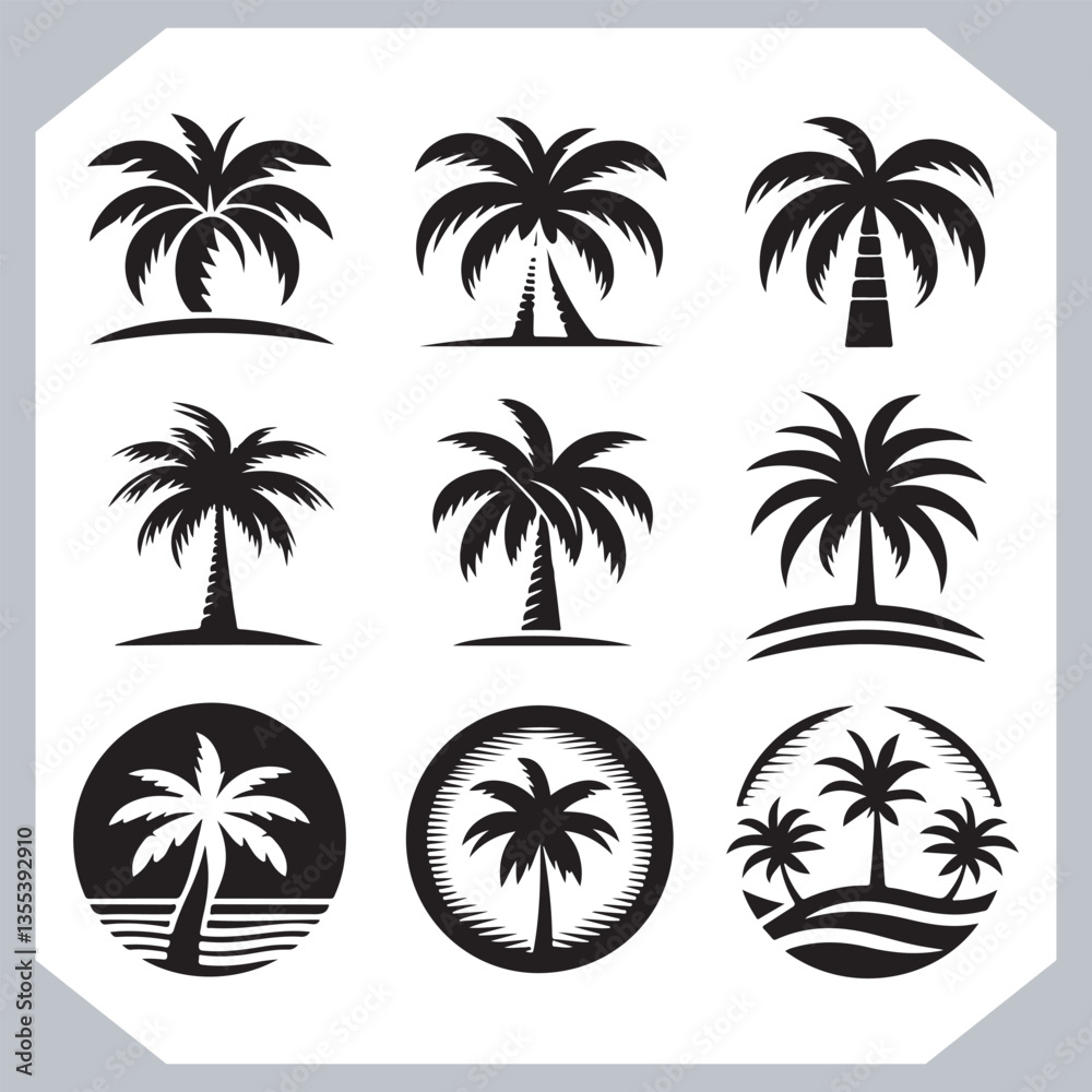 Black Palm Tree Silhouettes Coconut Tree Vector Graphics for Digital and Print Design
