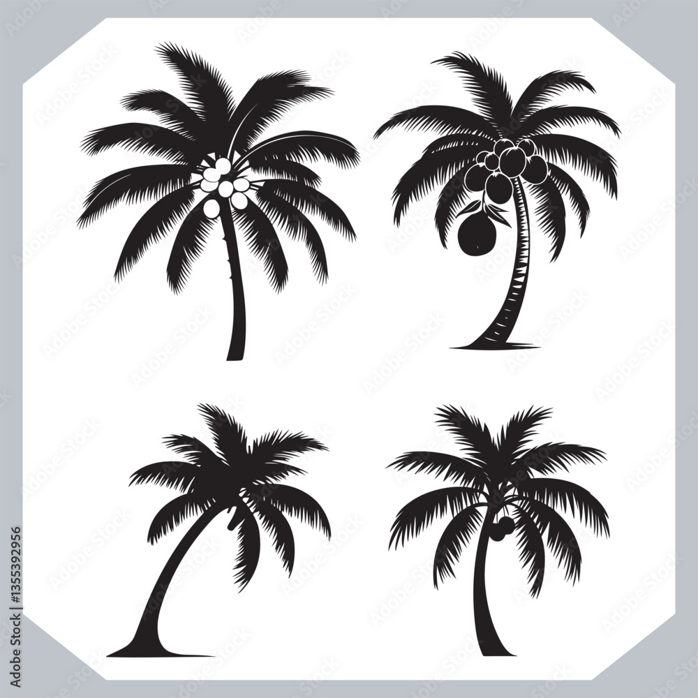 Black Palm Tree Silhouettes Coconut Tree Vector Graphics for Digital and Print Design