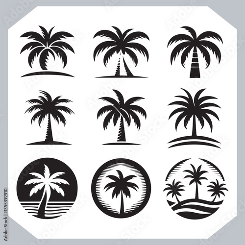 Obraz na płótnie Black Palm Tree Silhouettes Coconut Tree Vector Graphics for Digital and Print Design w salonie