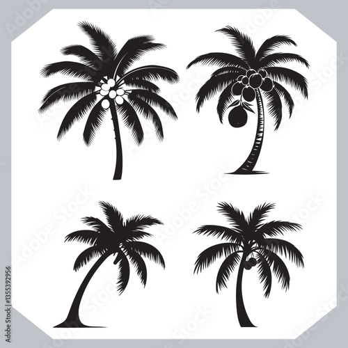 Obraz na płótnie Black Palm Tree Silhouettes Coconut Tree Vector Graphics for Digital and Print Design w salonie