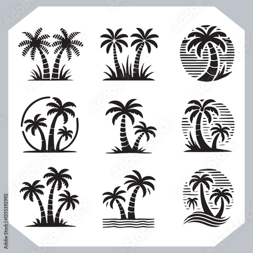 Obraz na płótnie Black Palm Tree Silhouettes Coconut Tree Vector Graphics for Digital and Print Design w salonie