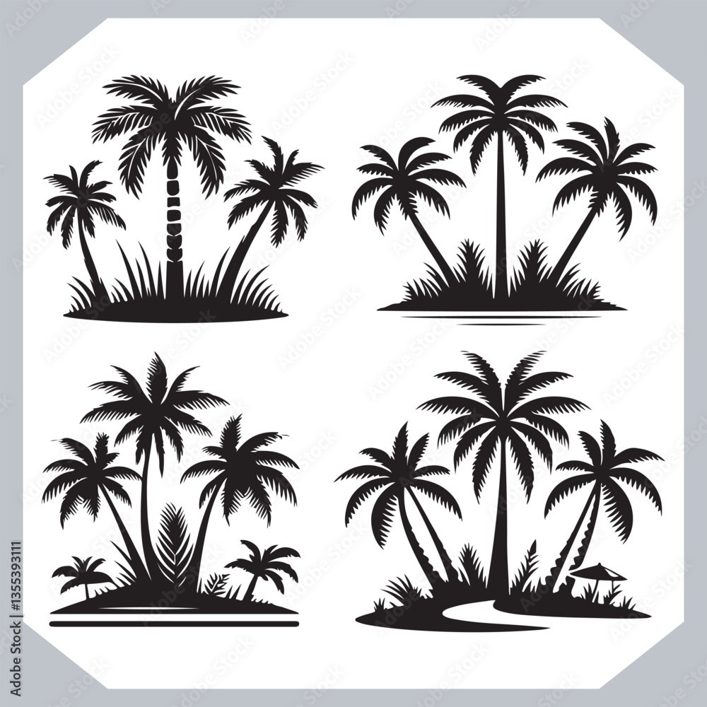 Black Palm Tree Silhouettes Coconut Tree Vector Graphics for Digital and Print Design