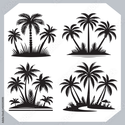 Obraz na płótnie Black Palm Tree Silhouettes Coconut Tree Vector Graphics for Digital and Print Design w salonie