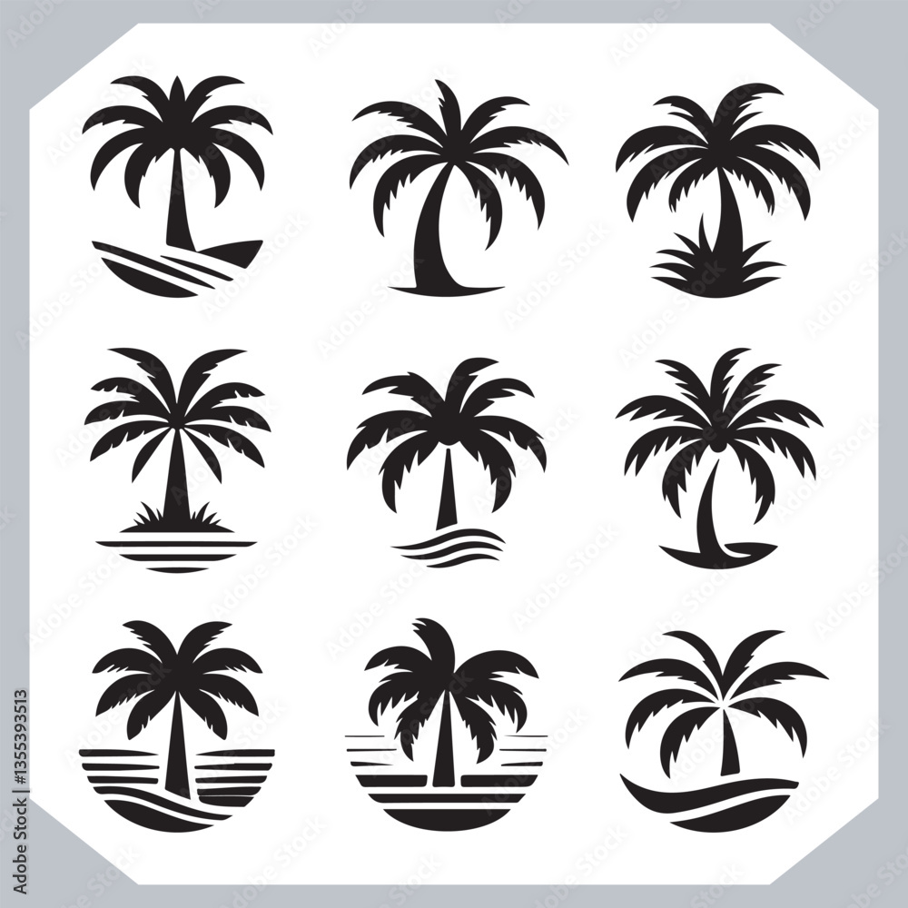 Black Palm Tree Silhouettes Coconut Tree Vector Graphics for Digital and Print Design