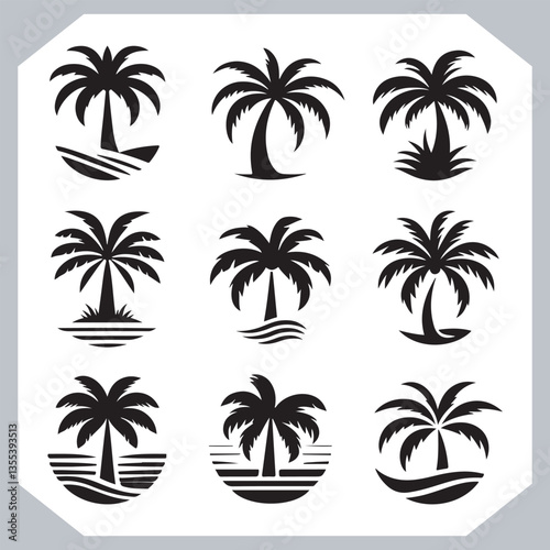 Obraz na płótnie Black Palm Tree Silhouettes Coconut Tree Vector Graphics for Digital and Print Design w salonie