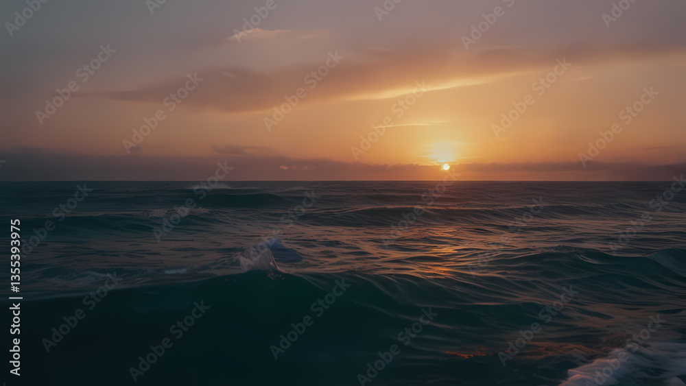 Obraz premium Magical Sunset Over the Ocean with Rippling Waves