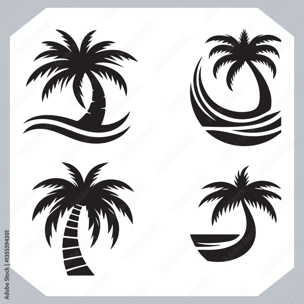 Black Palm Tree Silhouettes Coconut Tree Vector Graphics for Digital and Print Design