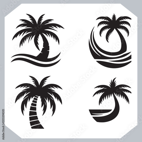 Black Palm Tree Silhouettes Coconut Tree Vector Graphics for Digital and Print Design