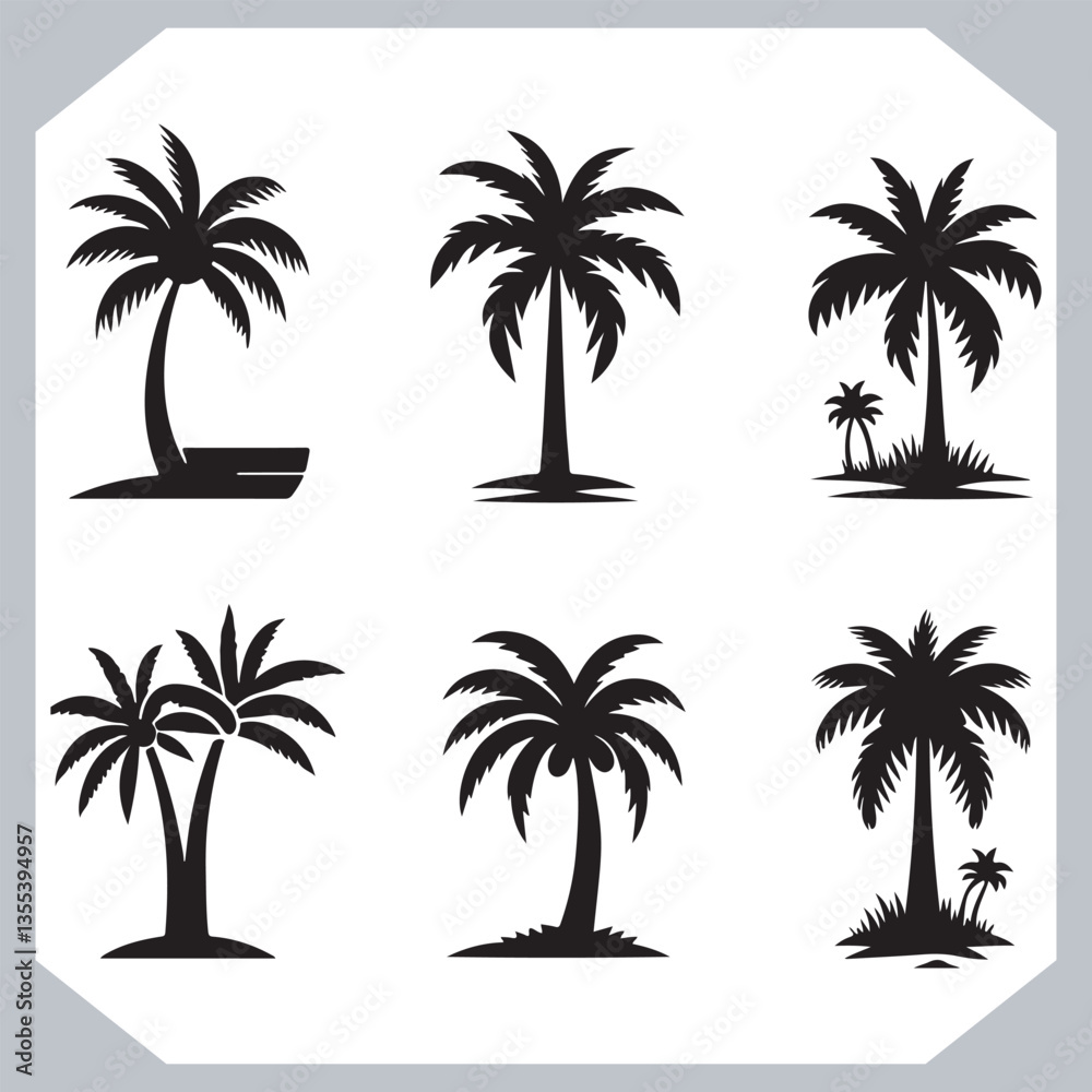 Professional Palm Trees Silhouette and Coconut Tree Vector Logos Black Simple Designs