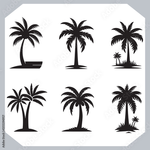 Obraz na płótnie Professional Palm Trees Silhouette and Coconut Tree Vector Logos Black Simple Designs w salonie