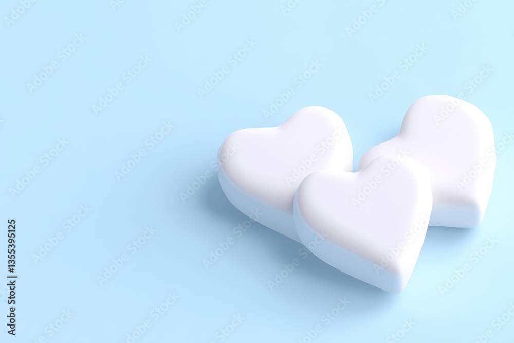 Two simple white hearts on a pastel blue background Two simple white hearts on a pastel blue background