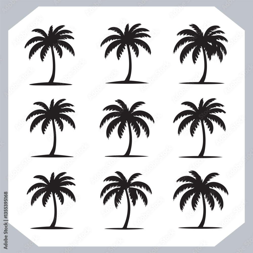 Professional Palm Trees Silhouette and Coconut Tree Vector Logos Black Simple Designs