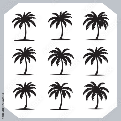 Obraz na płótnie Professional Palm Trees Silhouette and Coconut Tree Vector Logos Black Simple Designs w salonie
