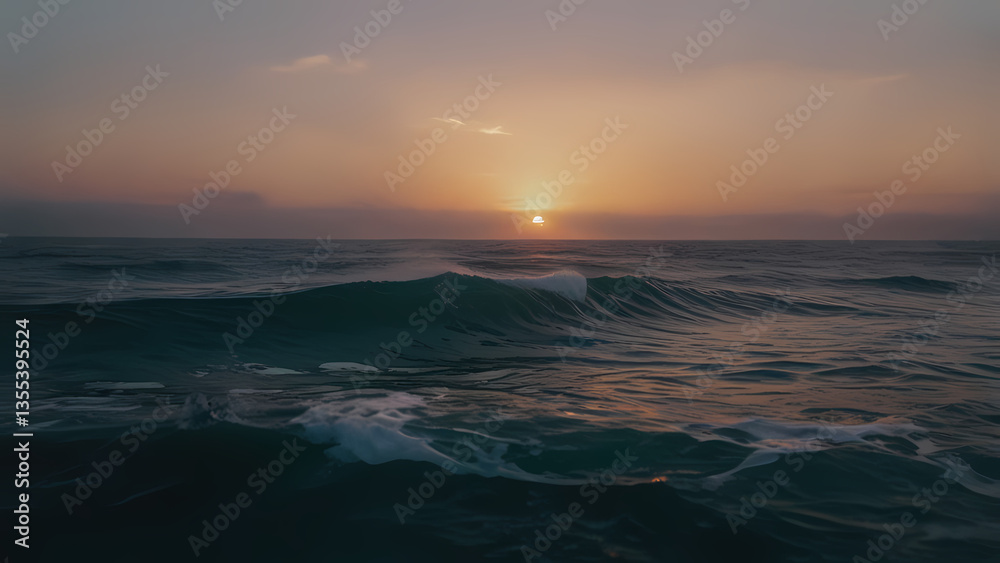 Fototapeta premium Soft Flowing Ocean Sunset with Gentle Waves