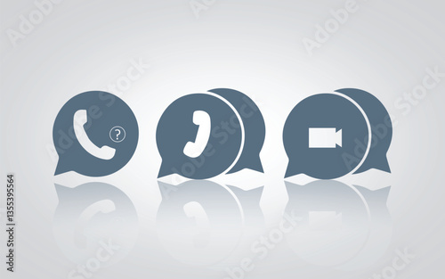 Call icons, ringing phone sign, missed call, video call, with a silver background