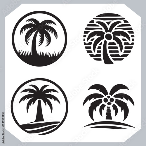 Obraz na płótnie Professional Palm Trees Silhouette and Coconut Tree Vector Logos Black Simple Designs w salonie