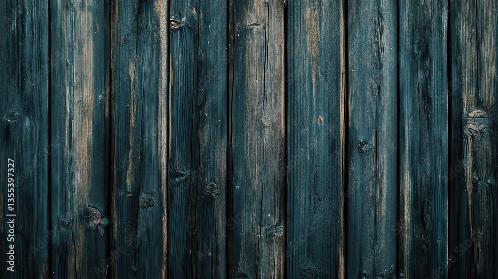 Fototapeta premium Dark Teal Wood Plank Texture Background with Rustic Fence.