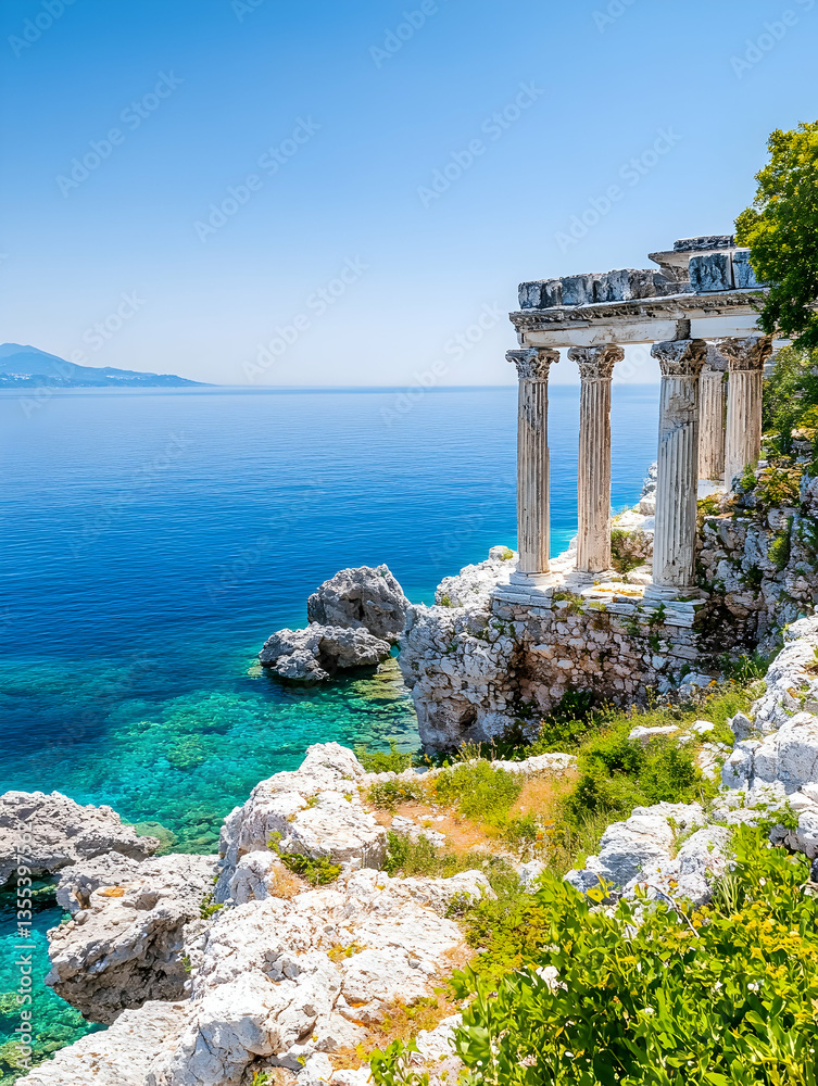 Fototapeta premium Coastal Ruins Temple overlooking turquoise sea