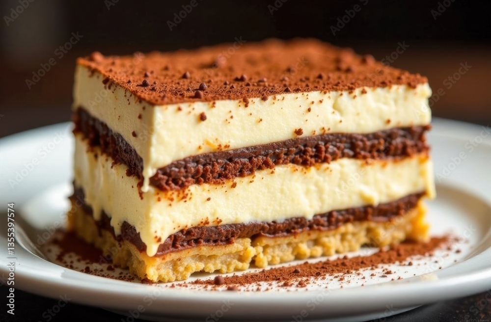 Delicious layered chocolate cake on a white plate Delicious layered chocolate cake on a white plate