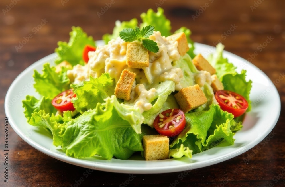 Fresh Salad with Croutons and Cherry Tomatoes on a Plate Fresh Salad with Croutons and Cherry Tomatoes on a Plate