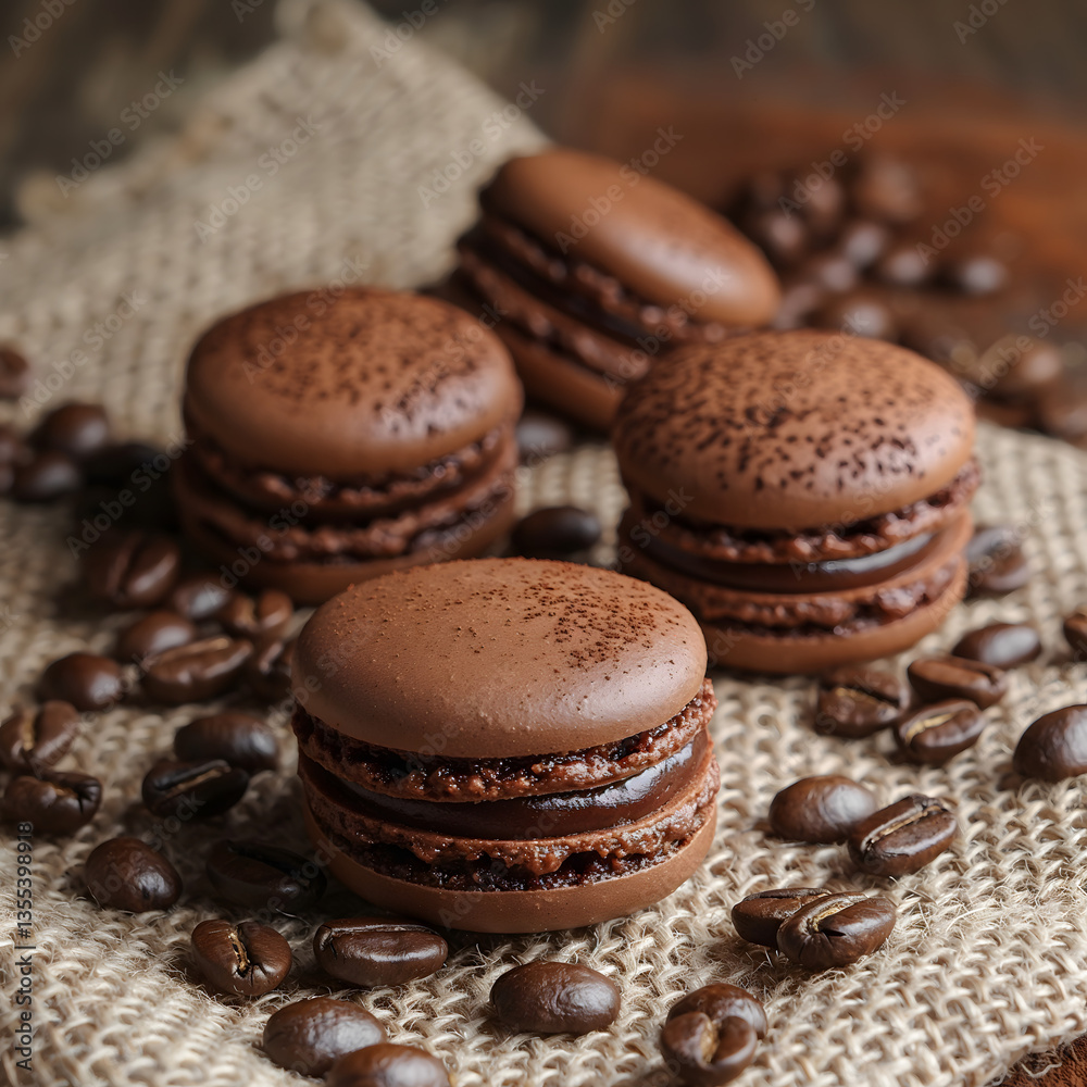 Elegant Homemade Chocolate Macarons with Coffee Beans - A Gourmet Sweet Delight Elegant Homemade Chocolate Macarons with Coffee Beans - A Gourmet Sweet Delight