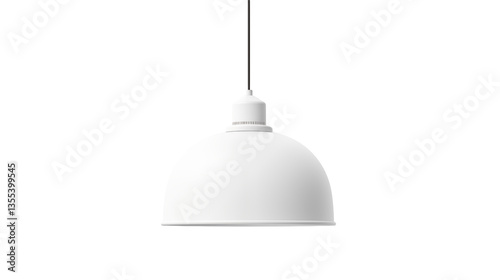 A minimalist white pendant light fixture hanging from a black cord against black backgroundisolated on transparent background	 photo