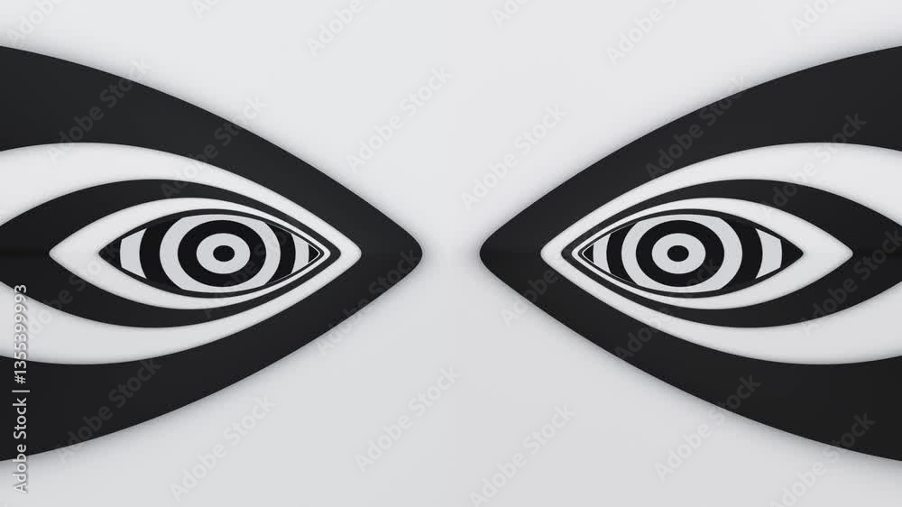 Black and white hypnotic eyes optical illusion loop animation