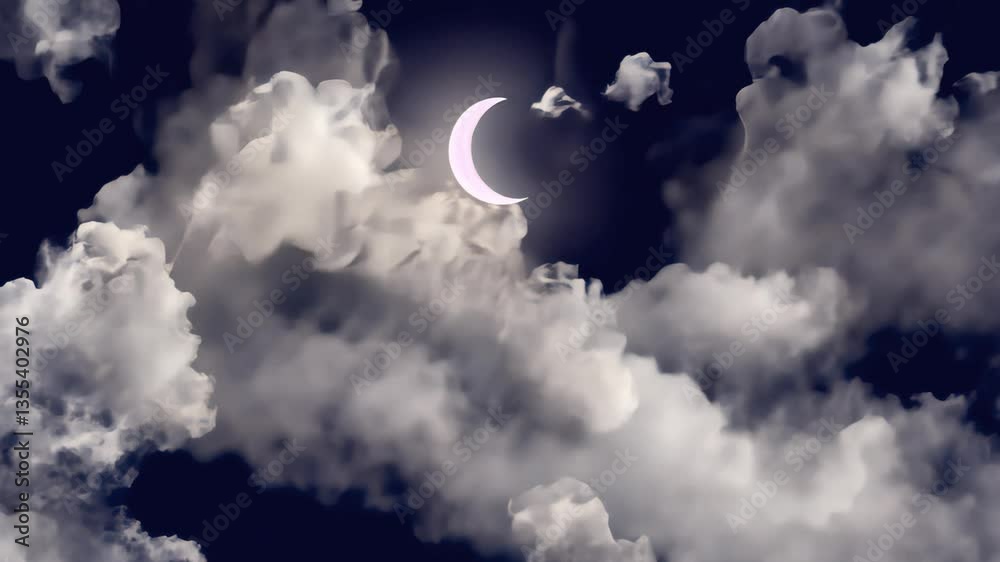 Moon an clouds animated overlay, transparent 4K video, alpha channel, ProRes 4444