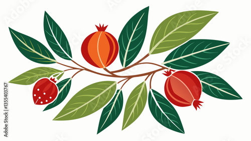 Pomegranate tree leaves on a white background