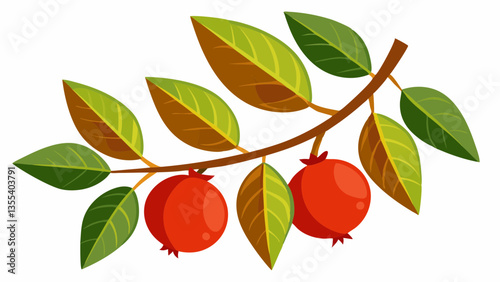 Pomegranate tree leaves on a white background
